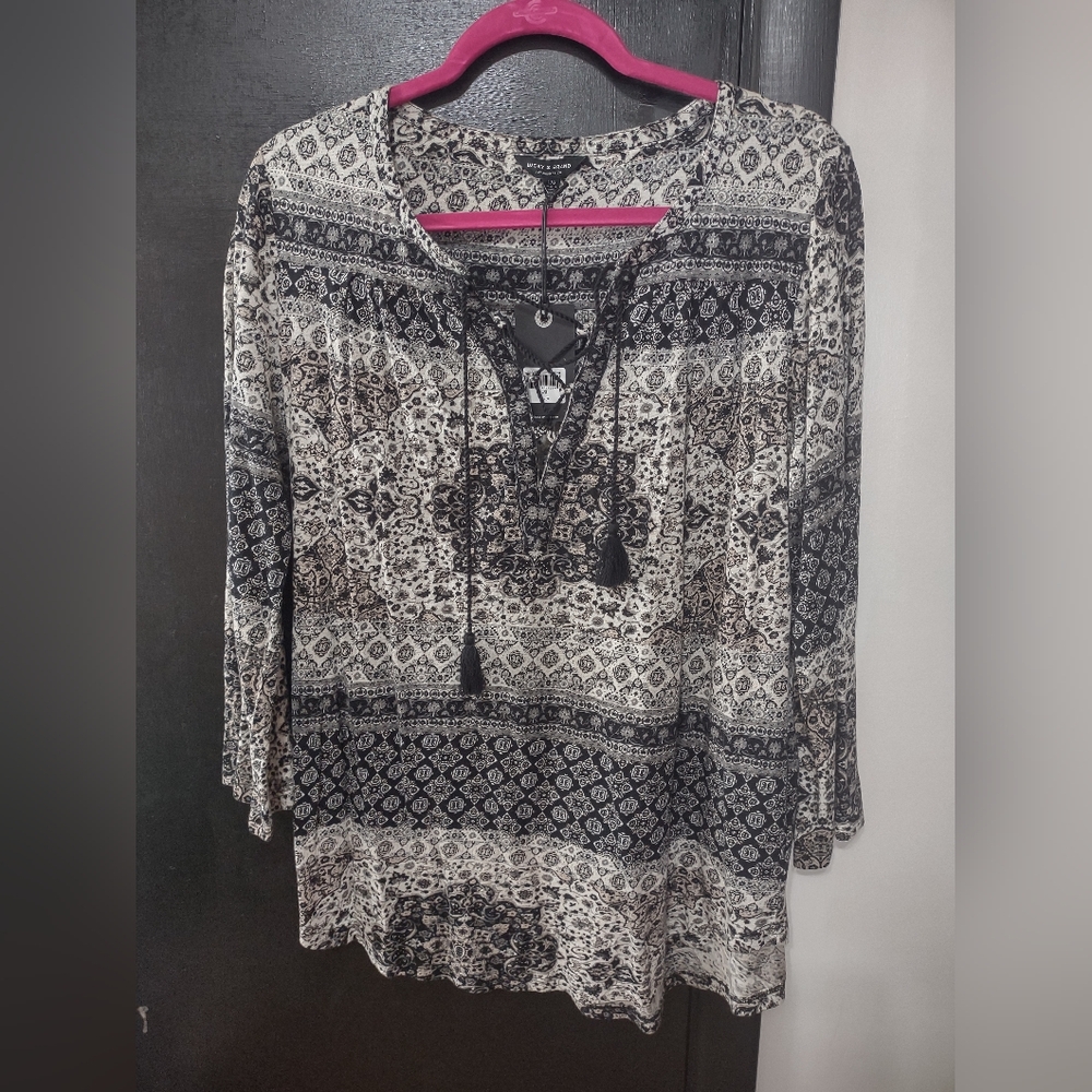 Lucky Brand Monochrome Patterned Top